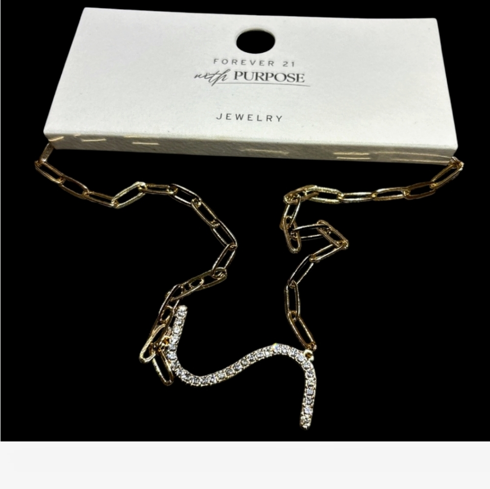 Forever 21 Gold Chain Necklace with Crystal Detail